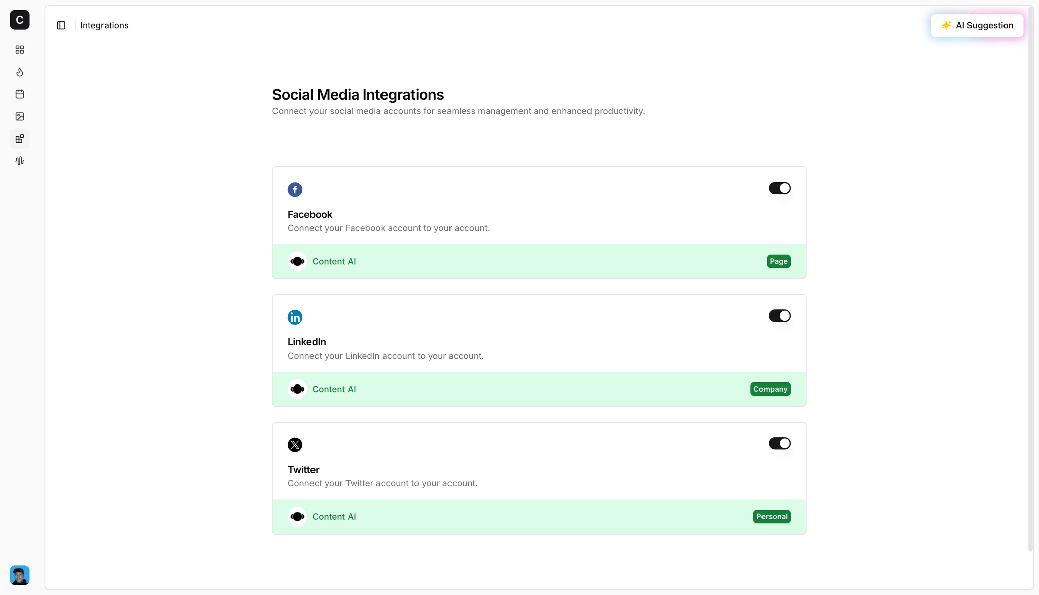 Social Media Integration Screenshot